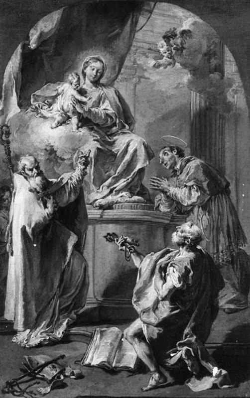  197-Giambattista Pittoni-Madonna con Bambino e i Santi Pietro, Ambrogio e Carlo Borromeo 